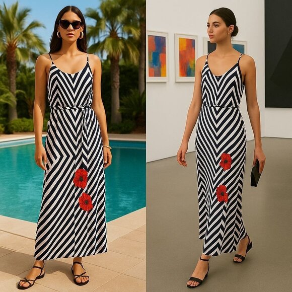 Naif Woman Comfortable Maxi Dress Striped S Resort Travel Ready Coastal Cruise - Picture 1 of 12